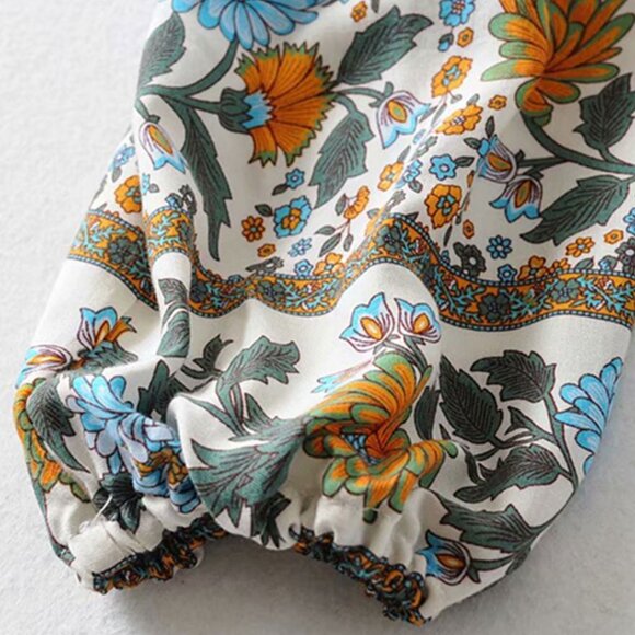 Floral Tie-Front Crop Top - Blue and Orange - Picture 10 of 10